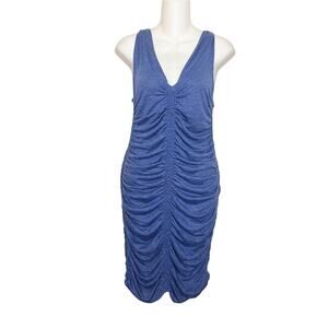 Indah Blue Cotton Jersey Ruched Sleeveless Short Dress Women’s Sz Medium